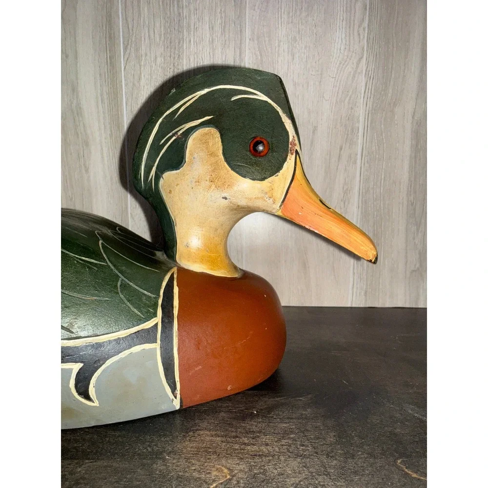 Vintage Hand Painted Wooden Wood Duck Decoy Decorative Folk‎ Art Figurine